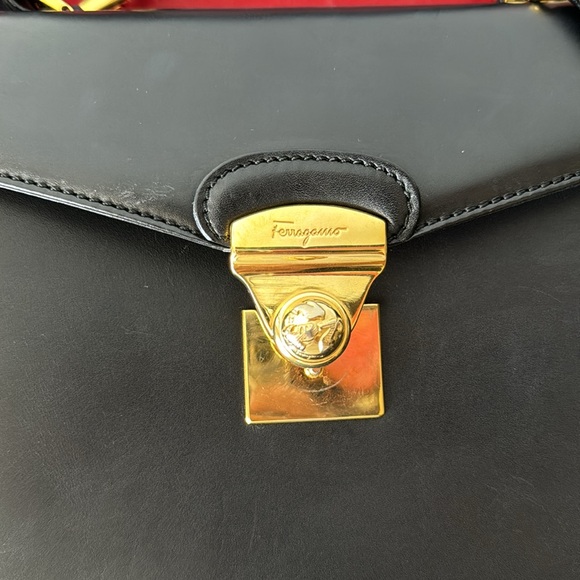 Salvatore Ferragamo Black Leather Handbag, Gold Hardware, free LV lock & key - Picture 14 of 16